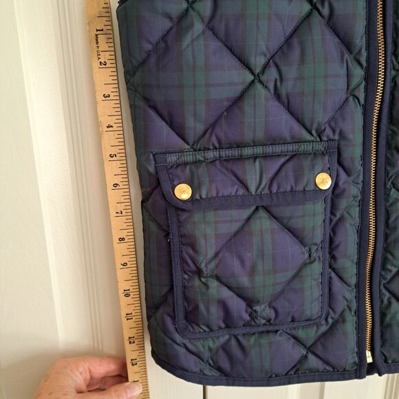 J Crew Vest Women's XXS Sleeveless Plaid Full Zip Down-Fill Quilted Blue Green - Picture 6 of 8